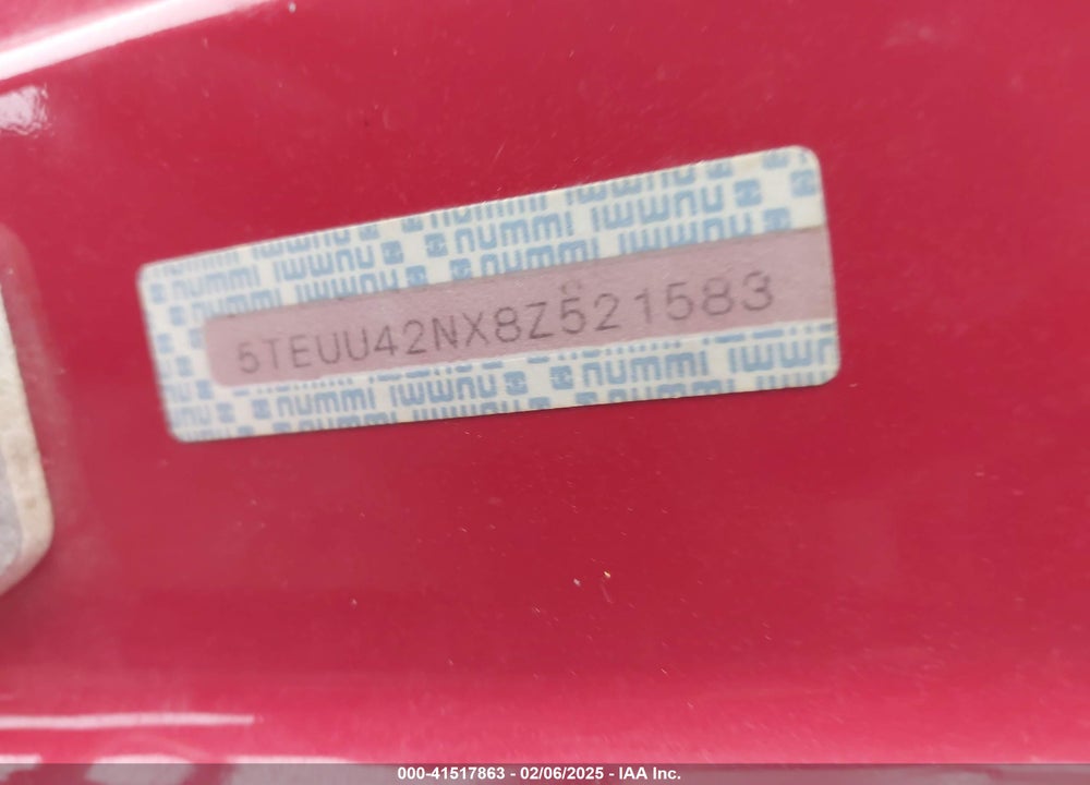 2008 TOYOTA TACOMA BASE V6 VIN: 5TEUU42NX8Z521583