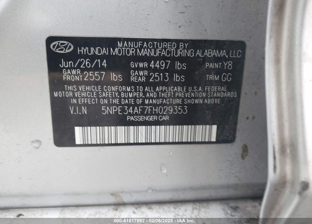 2015 HYUNDAI SONATA SPORT VIN: 5NPE34AF7FH029353