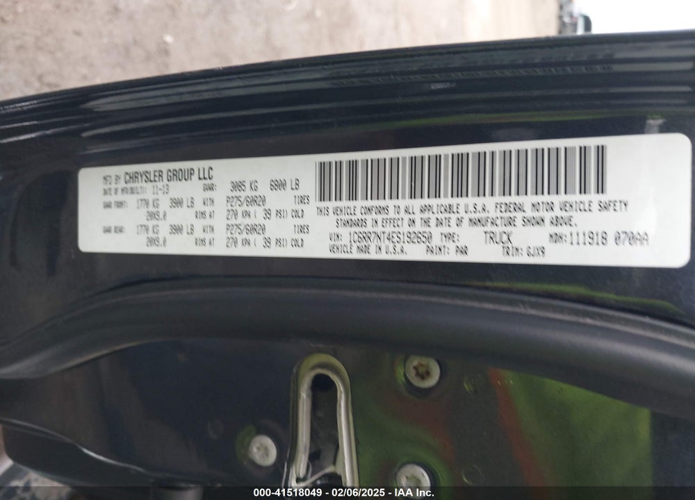 2014 RAM 1500 LAIE VIN: 1C6RR7NT4ES192650