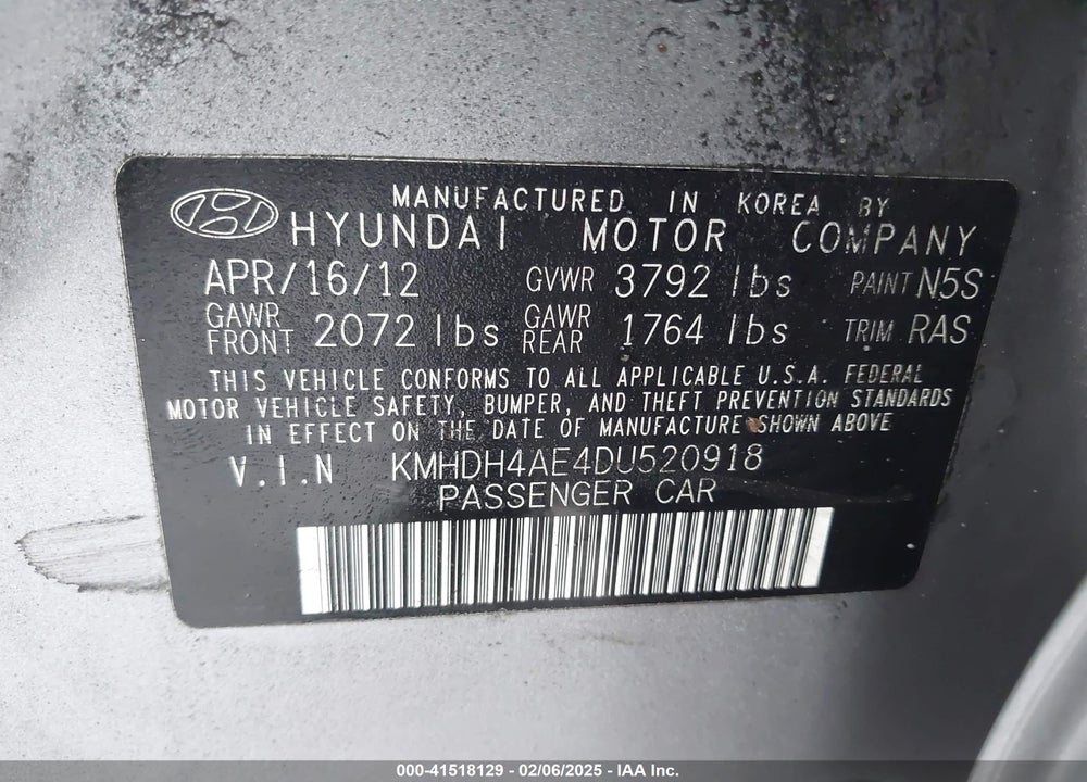2013 HYUNDAI ELANTRA VIN: KMHDH4AE4DU520918