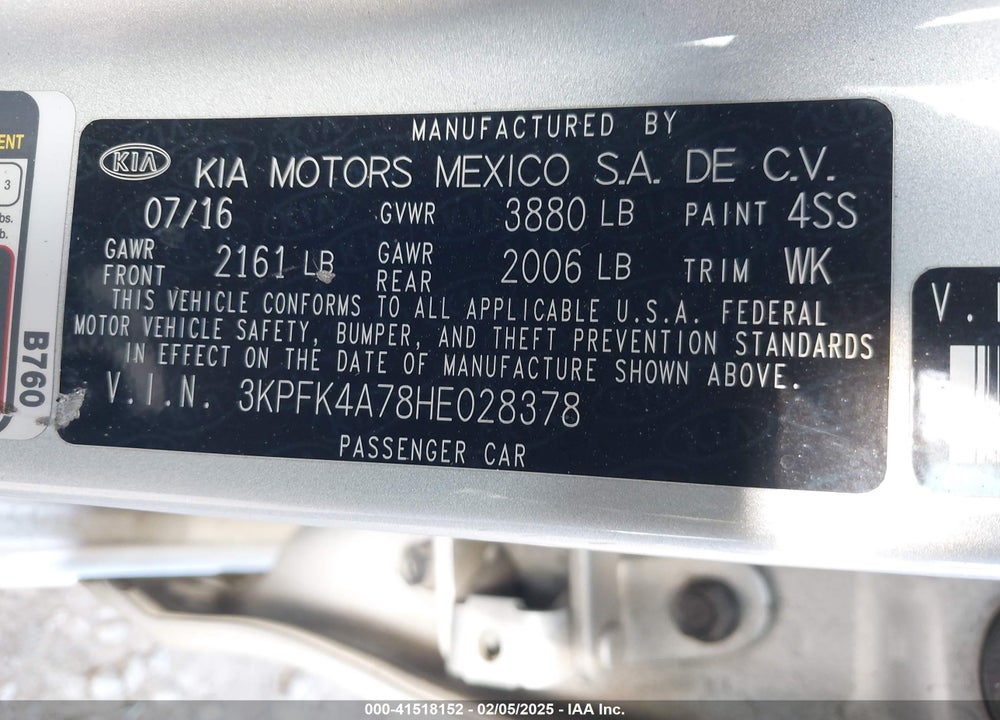 2017 KIA FORTE VIN: 3KPFK4A78HE028378