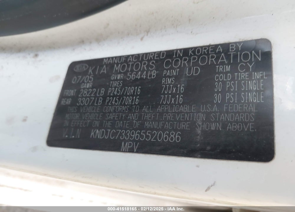 2006 KIA SORENTO EX/LX VIN: KNDJC733965520686