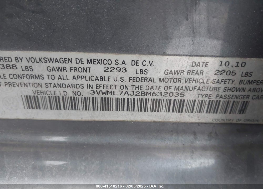 2011 VOLKSWAGEN JETTA SPORTWAGEN 2.0L TDI VIN: 3VWML7AJ2BM632035