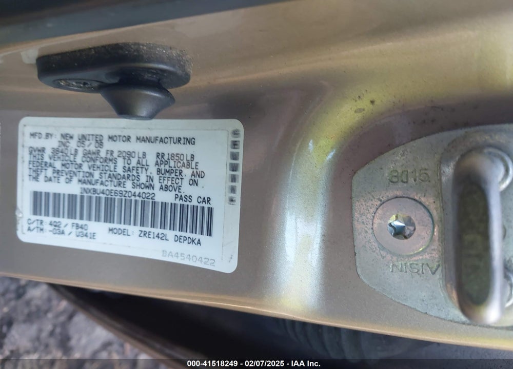2009 TOYOTA COROLLA VIN: 1NXBU40E69Z044022