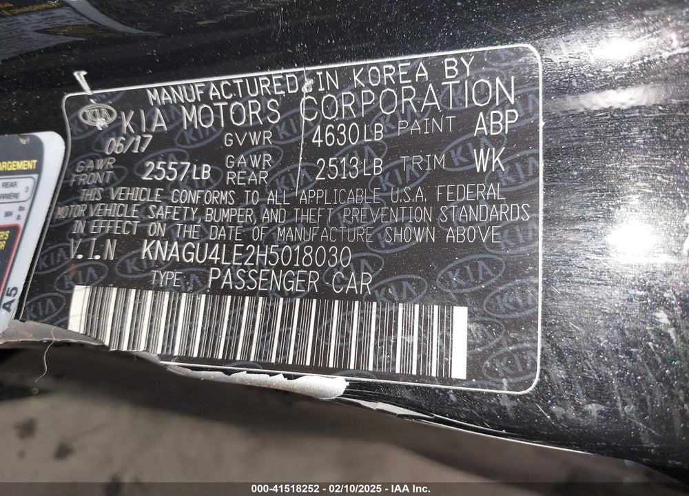 2017 KIA OPTIMA HYBRID VIN: KNAGU4LE2H5018030