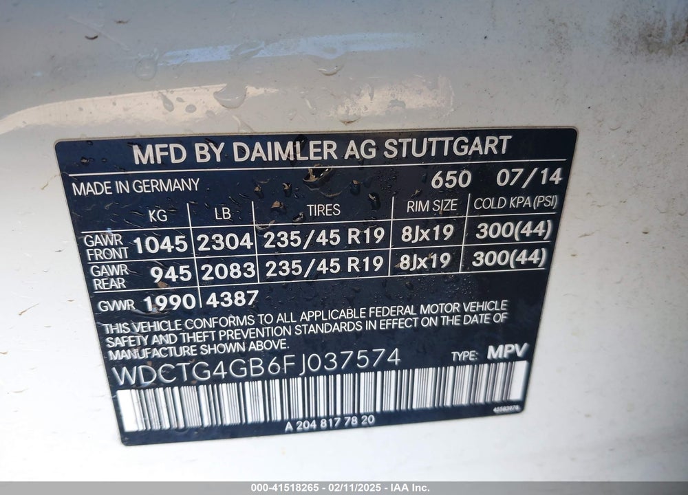 2015 MERCEDES-BENZ GLA 250 VIN: WDCTG4GB6FJ037574