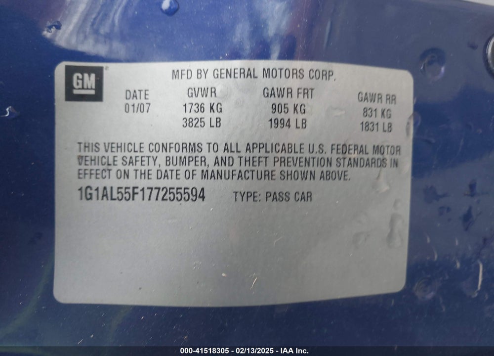 2007 CHEVROLET COBALT VIN: 1G1AL55F177255594