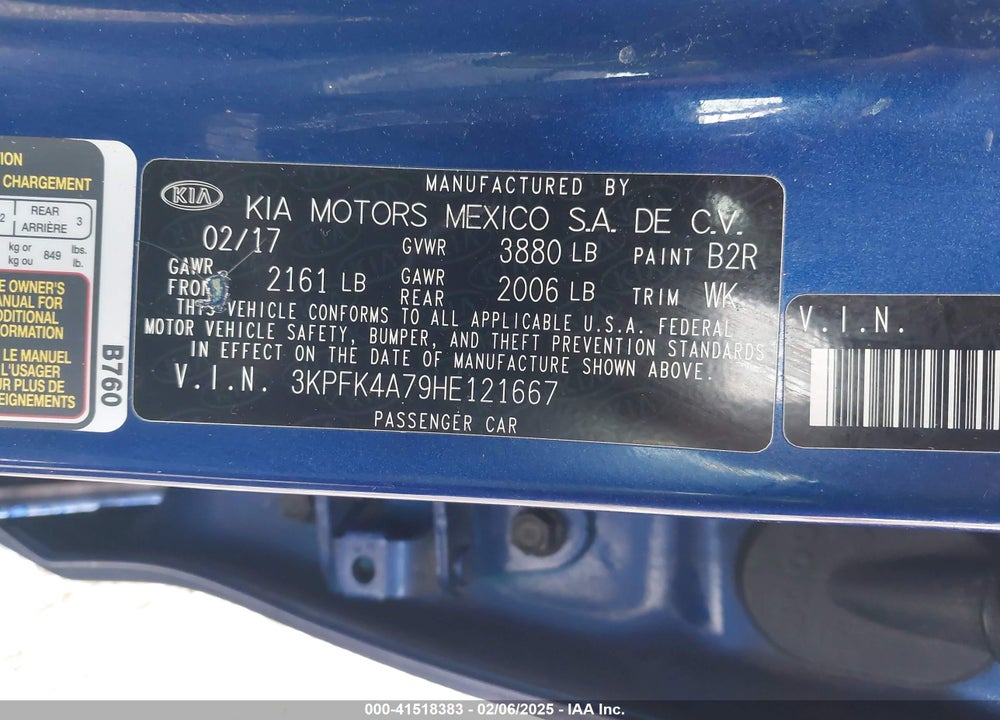 2017 KIA FORTE VIN: 3KPFK4A79HE121667
