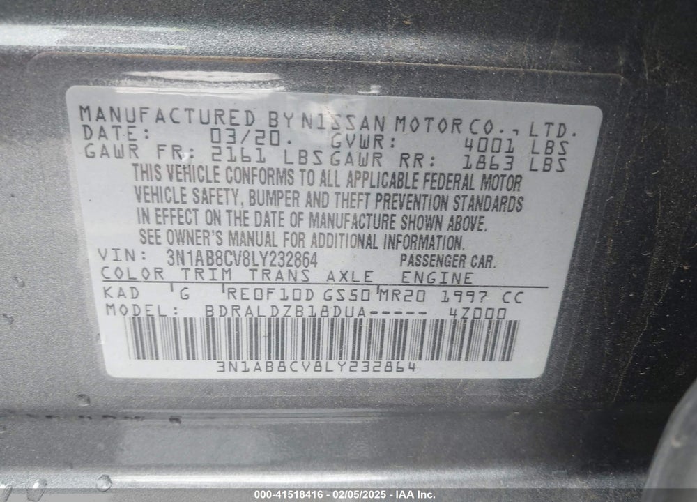 2020 NISSAN SENTRA VIN: 3N1AB8CV8LY232864