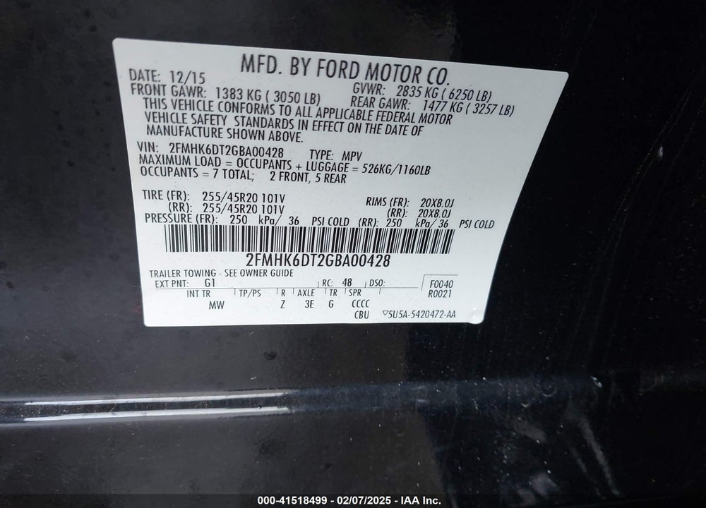 2016 FORD FLEX LIMITED VIN: 2FMHK6DT2GBA00428
