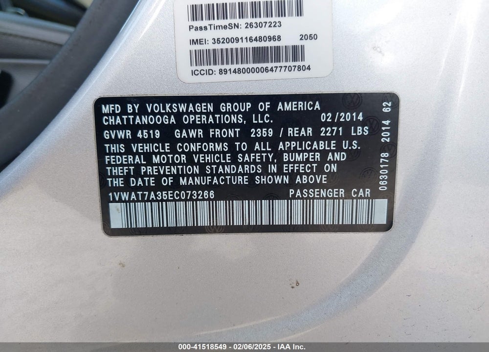 2014 VOLKSWAGEN PASSAT VIN: 1VWAT7A35EC073266
