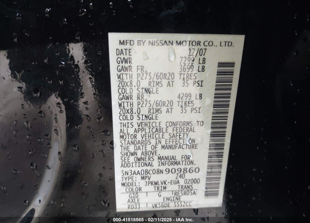 2008 INFINITI QX56 VIN: 5N3AA08C08N909860
