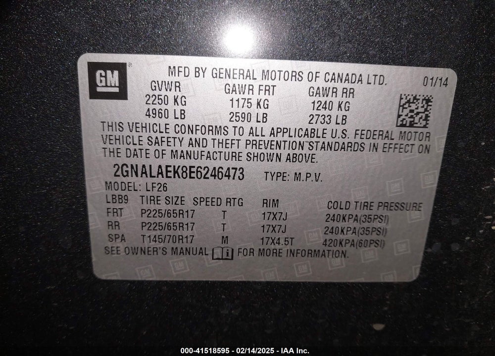 2014 CHEVROLET EQUINOX LS VIN: 2GNALAEK8E6246473