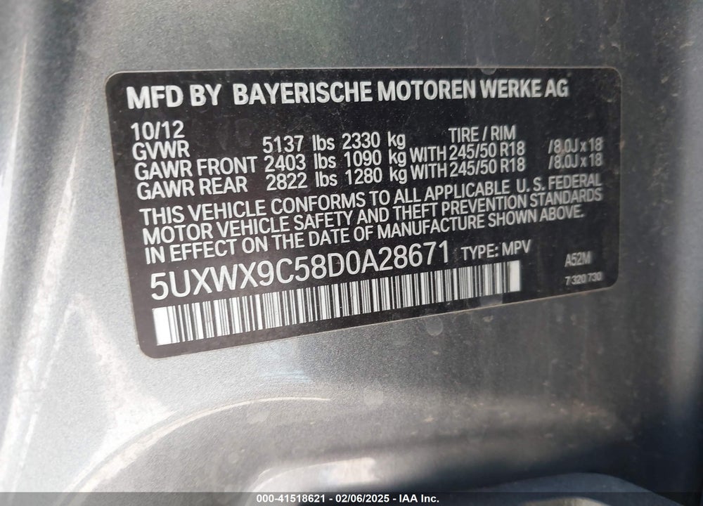2013 BMW X3 XDRIVE28I VIN: 5UXWX9C58D0A28671