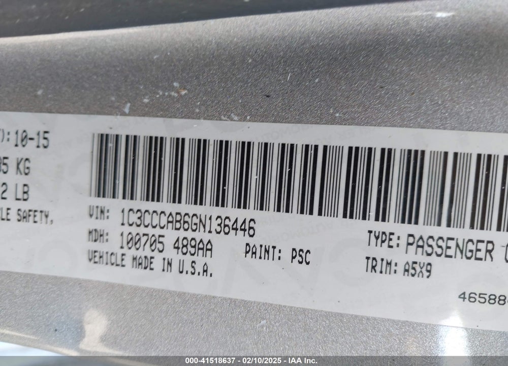 2016 CHRYSLER 200 VIN: 1C3CCCAB6GN136446