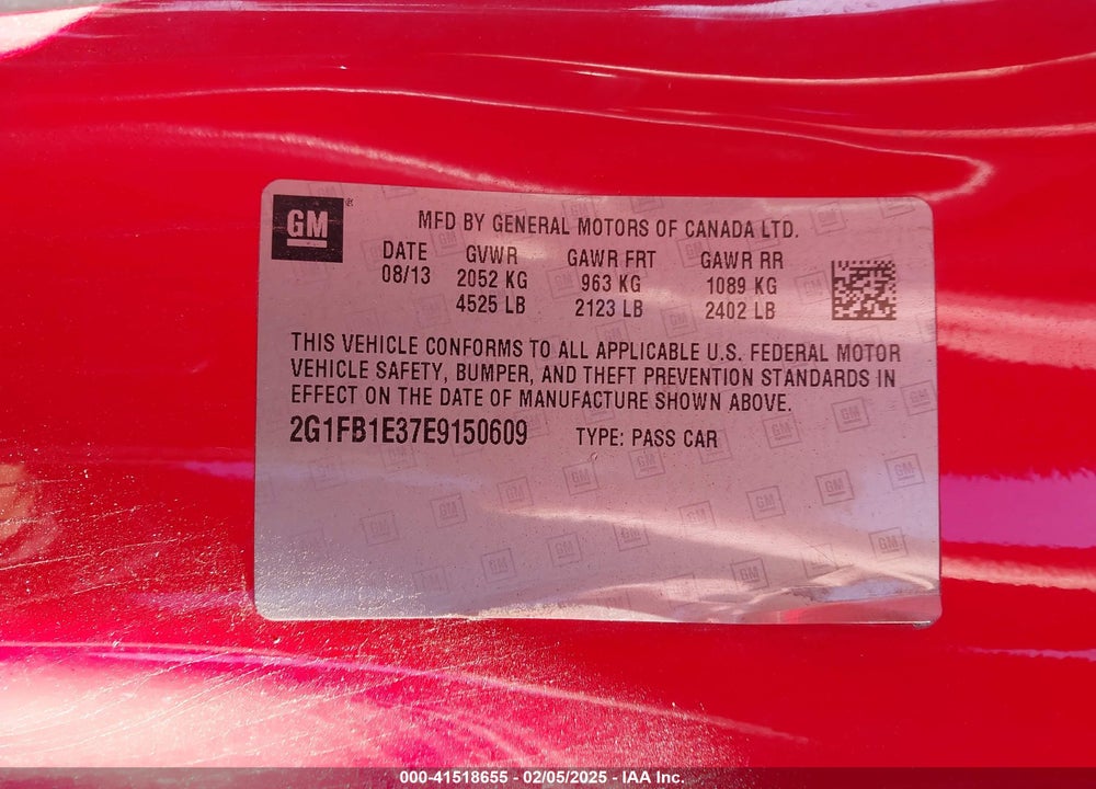 2014 CHEVROLET CAMARO VIN: 2G1FB1E37E9150609