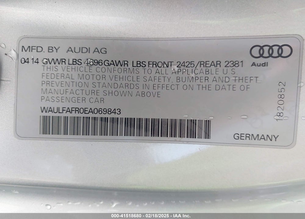 2014 AUDI A5 VIN: WAULFAFR0EA069843