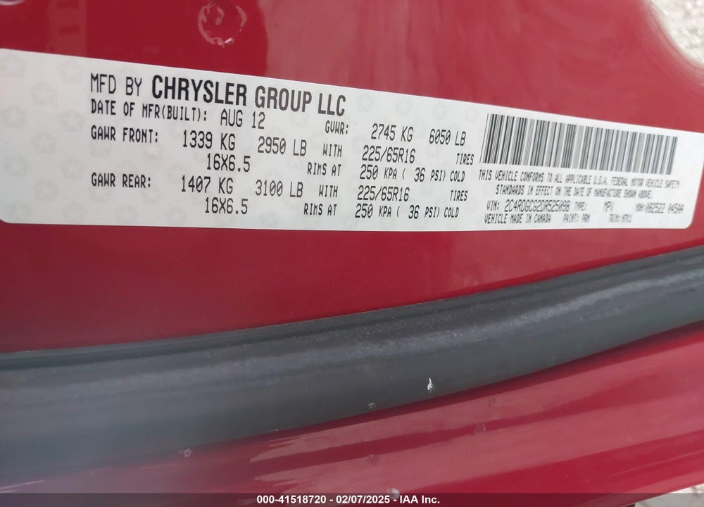 2013 DODGE GRAND CARAVAN SXT VIN: 2C4RDGCG2DR525098