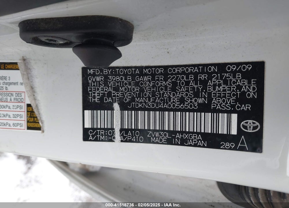 2010 TOYOTA PRIUS V VIN: JTDKN3DU4A0056503