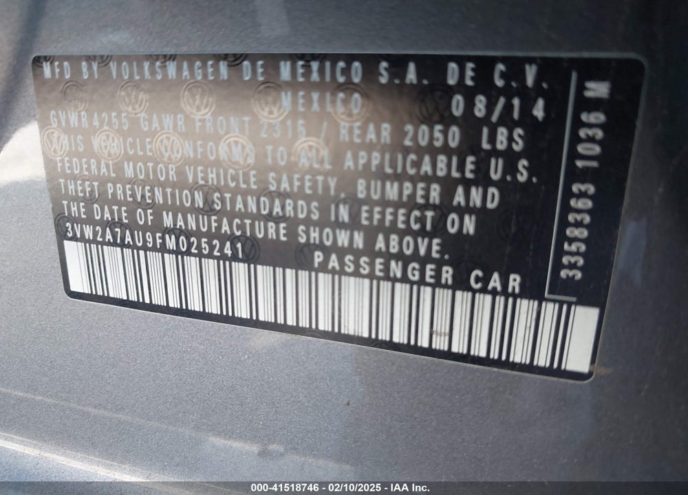 2015 VOLKSWAGEN GOLF VIN: 3VW2A7AU9FM025241