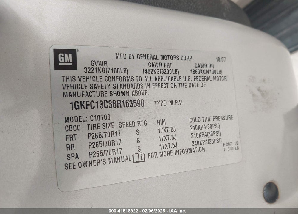 2008 GMC YUKON SLE VIN: 1GKFC13C38R163590