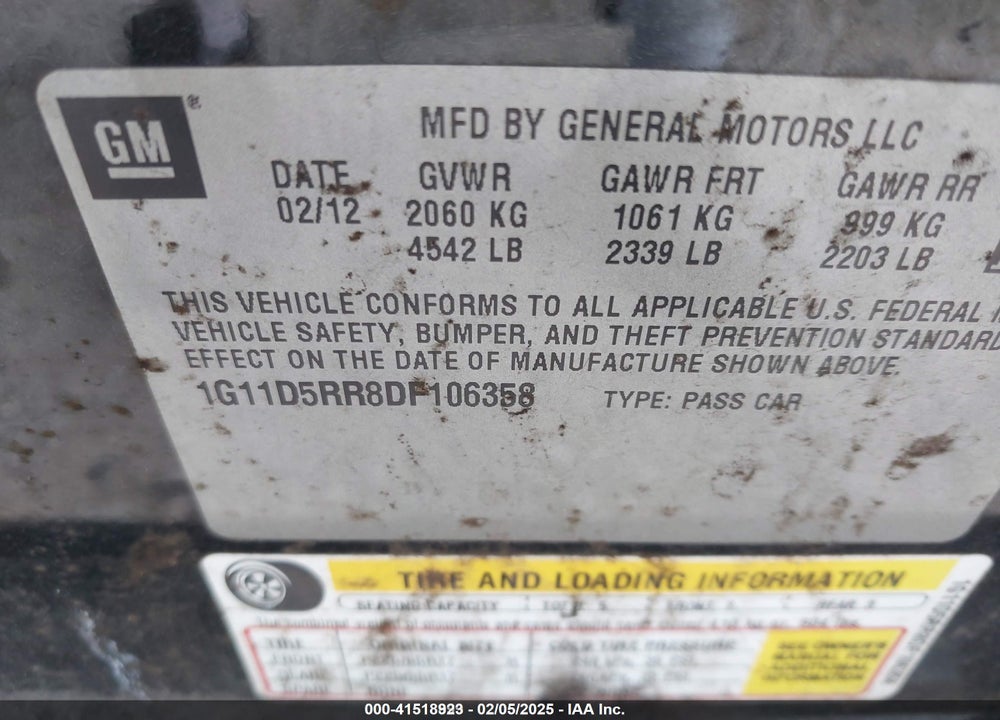 2013 CHEVROLET MALIBU VIN: 1G11D5RR8DF106358