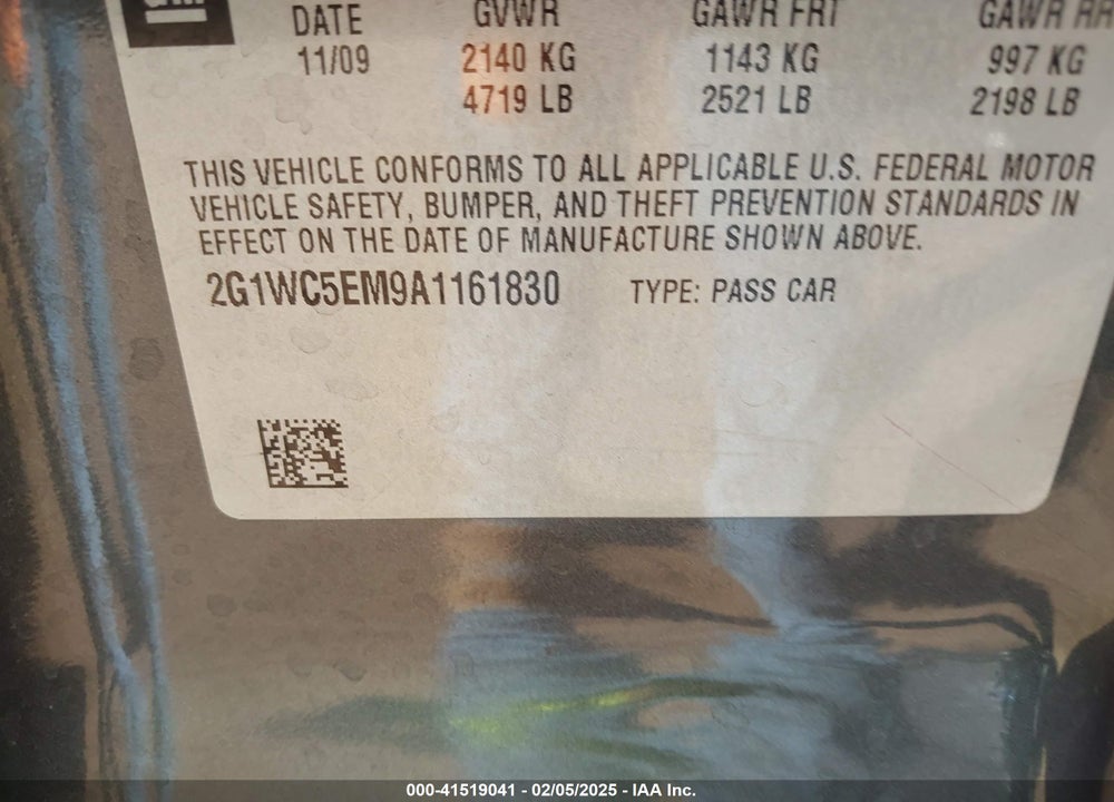 2010 CHEVROLET IMPALA LTZ VIN: 2G1WC5EM9A1161830