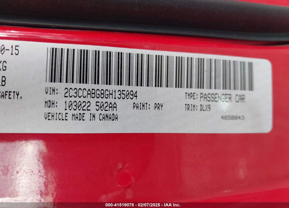 2016 CHRYSLER 300 VIN: 2C3CCABG8GH135094