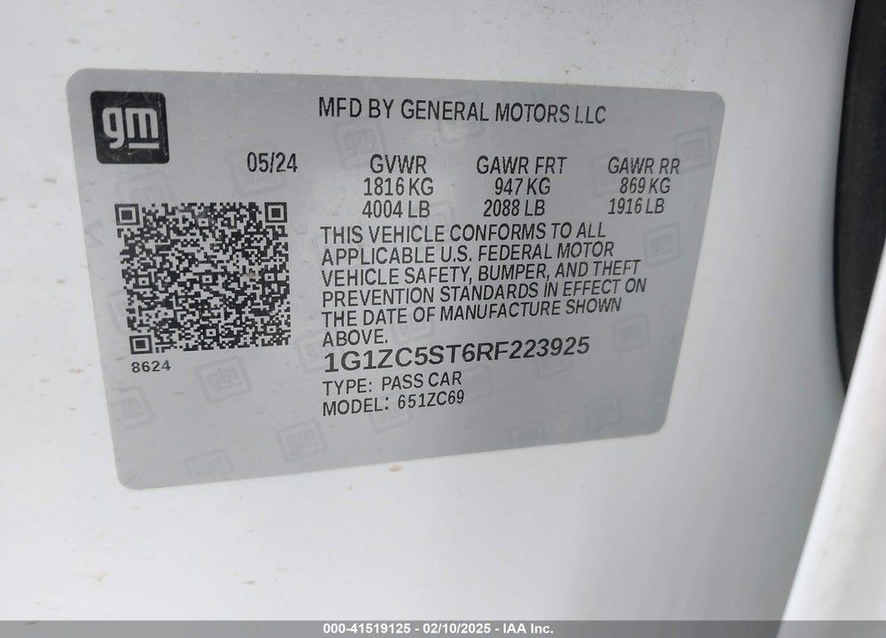 2024 CHEVROLET MALIBU VIN: 1G1ZC5ST6RF223925