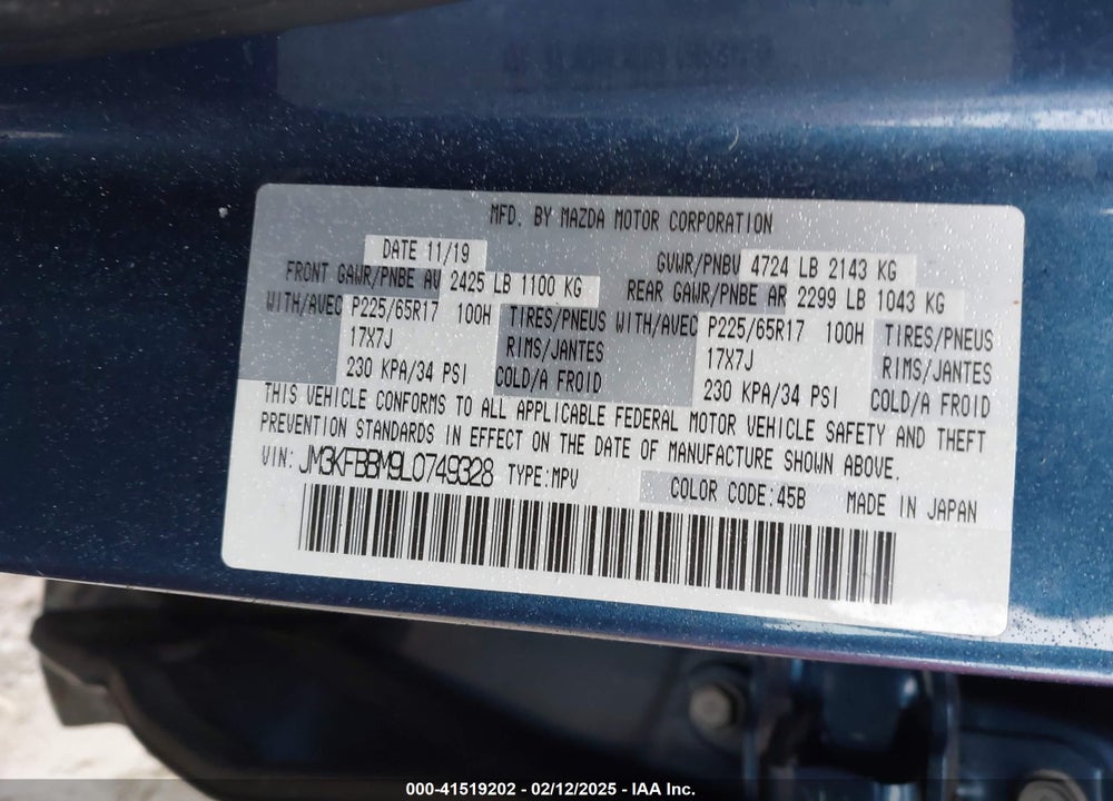 2020 MAZDA CX-5 VIN: JM3KFBBM9L0749328
