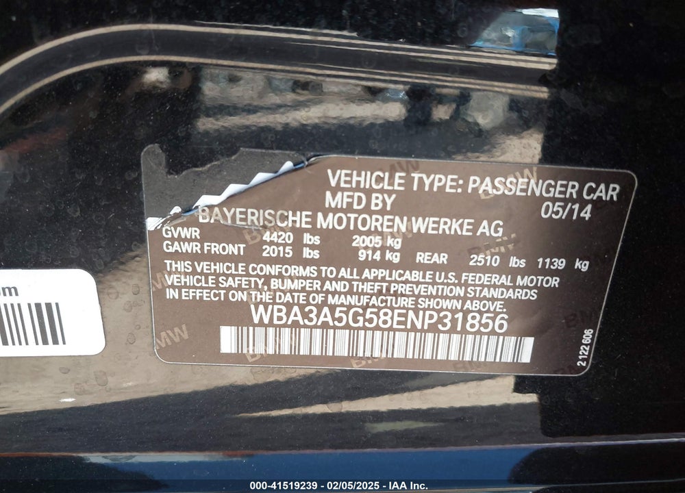2014 BMW 328I VIN: WBA3A5G58ENP31856