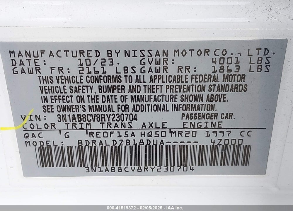 2024 NISSAN SENTRA VIN: 3N1AB8CV8RY230704
