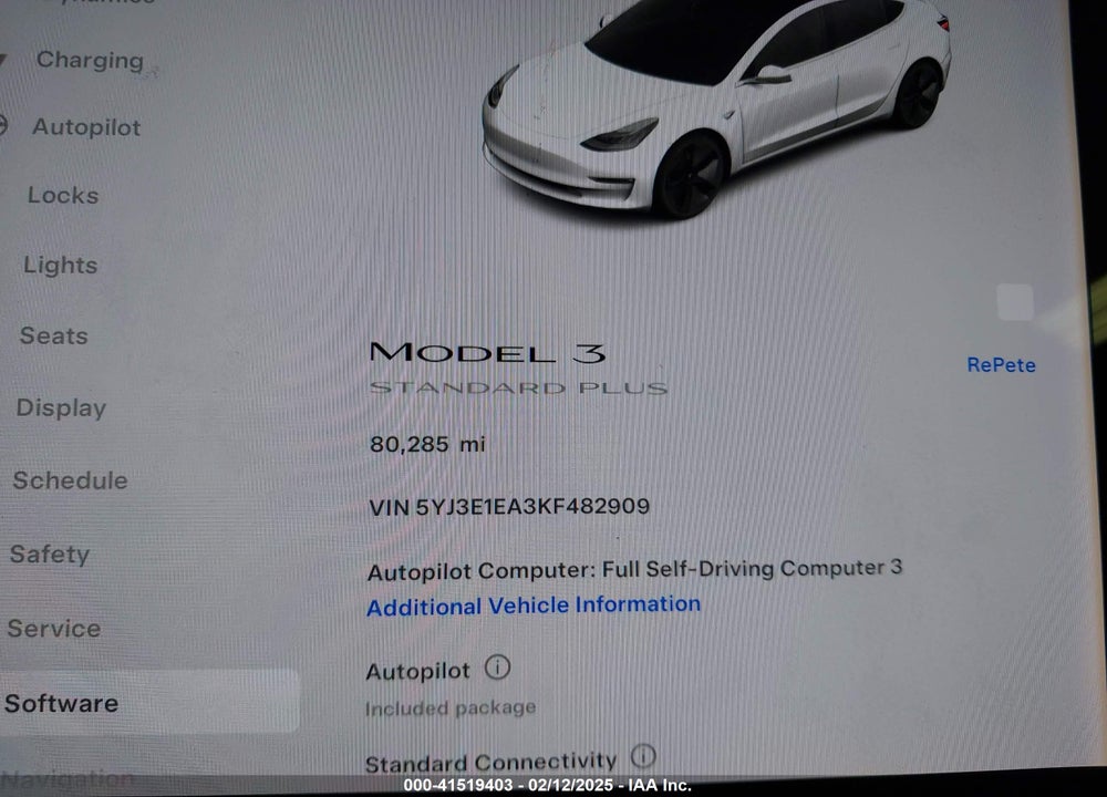 2019 TESLA MODEL 3 VIN: 5YJ3E1EA3KF482909