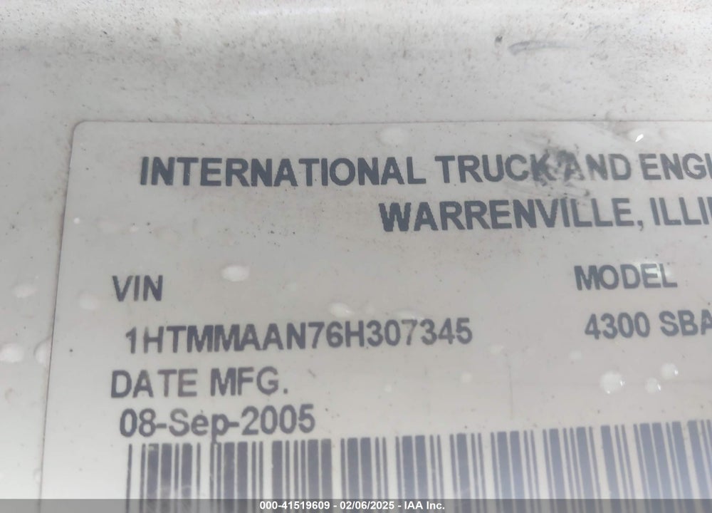 2006 INTERNATIONAL 4000 4300 VIN: 1HTMMAAN76H307345