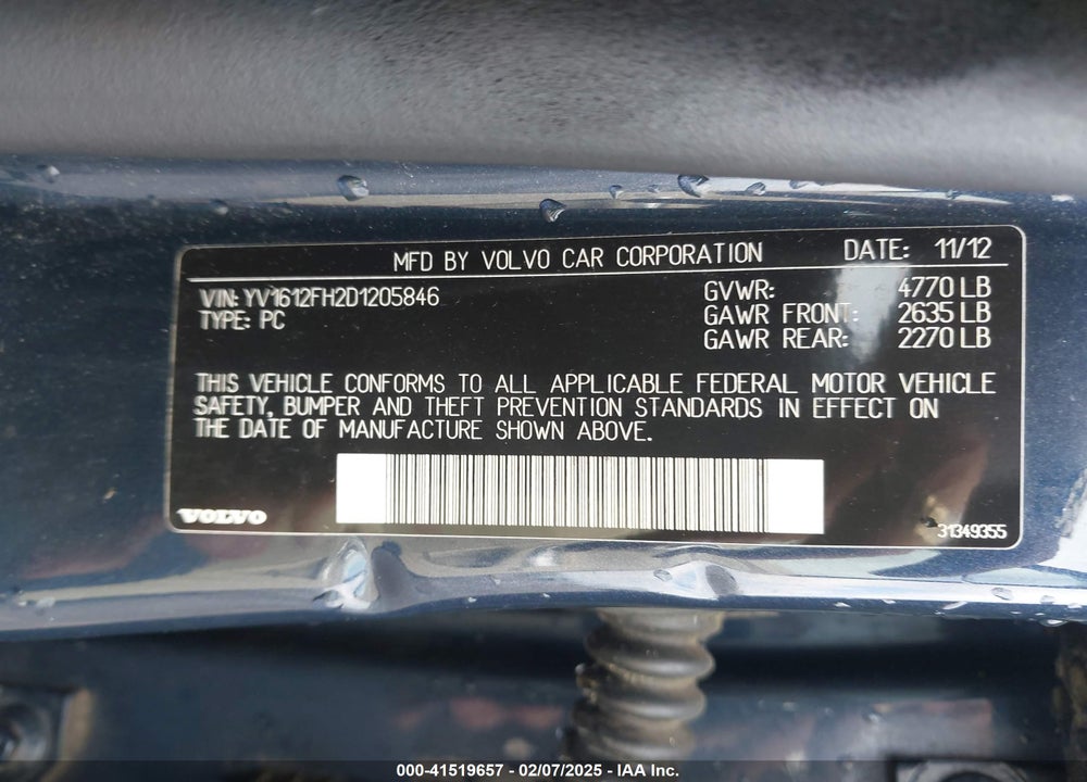 2013 VOLVO S60 T5 PLATINUM VIN: YV1612FH2D1205846