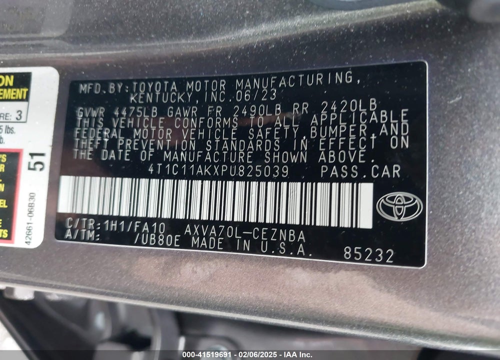 2023 TOYOTA CAMRY VIN: 4T1C11AKXPU825039