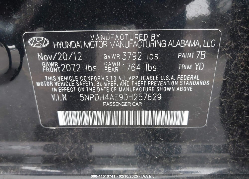 2013 HYUNDAI ELANTRA VIN: 5NPDH4AE9DH257629