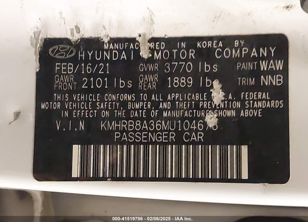 2021 HYUNDAI VENUE SE VIN: KMHRB8A36MU104673