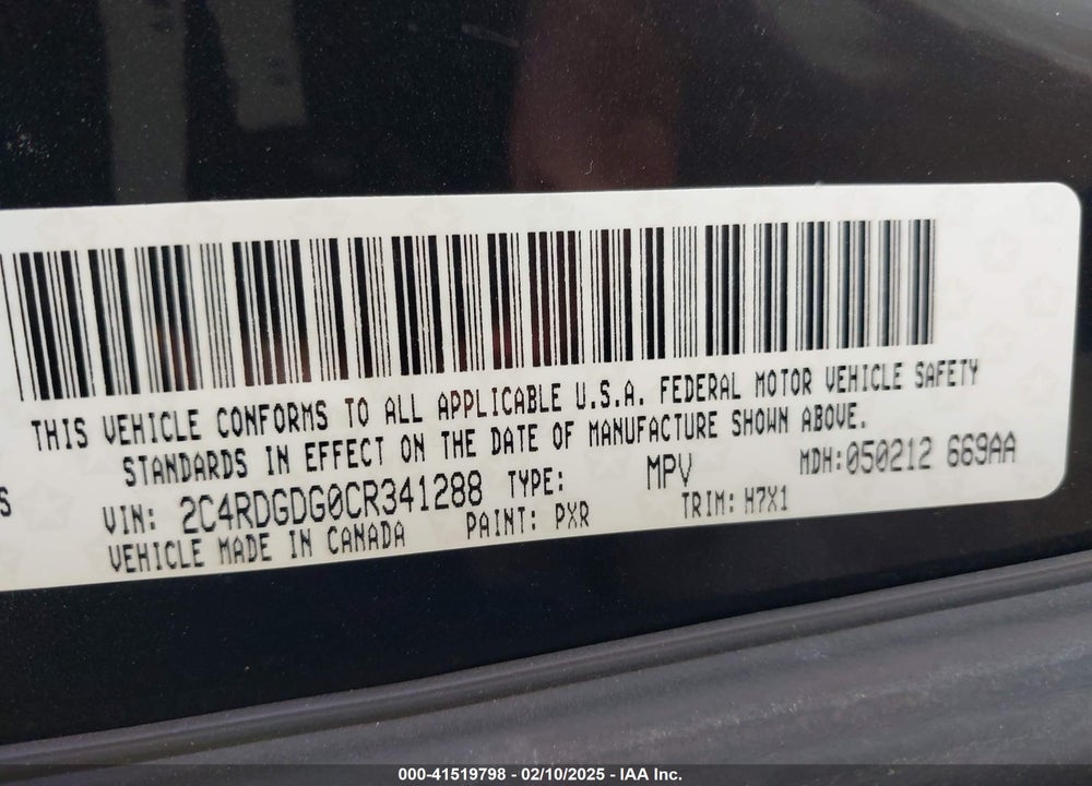 2012 DODGE GRAND CARAVAN VIN: 2C4RDGDG0CR341288