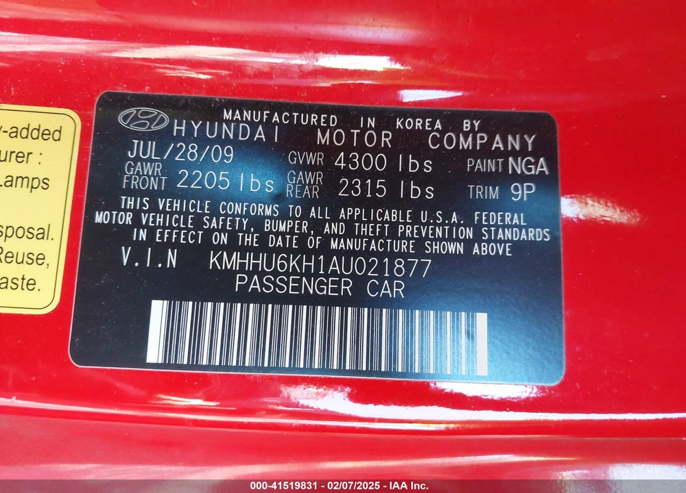 2010 HYUNDAI GENESIS 3.8 TRACK VIN: KMHHU6KH1AU021877