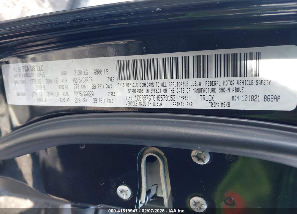 2017 RAM 1500 VIN: 1C6RR7GT6HS579153