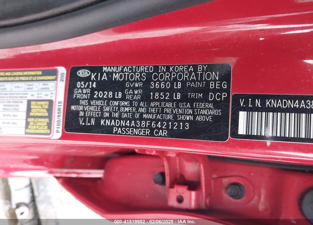 2015 KIA RIO EX VIN: KNADN4A38F6421213