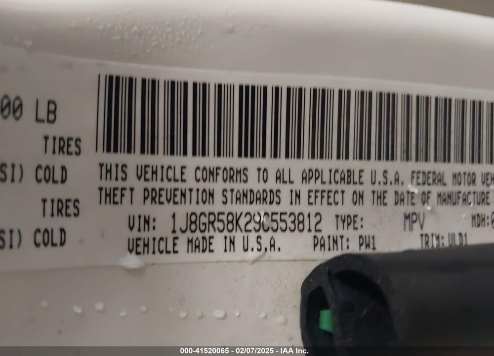 2009 JEEP GRAND CHEROKEE LIMITED VIN: 1J8GR58K29C553812