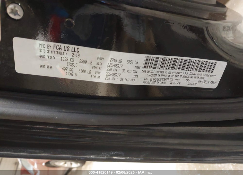 2019 DODGE GRAND CARAVAN GT VIN: 2C4RDGEG7KR647210