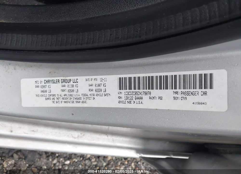 2012 DODGE AVENGER VIN: 1C3CDZCB5CN179070
