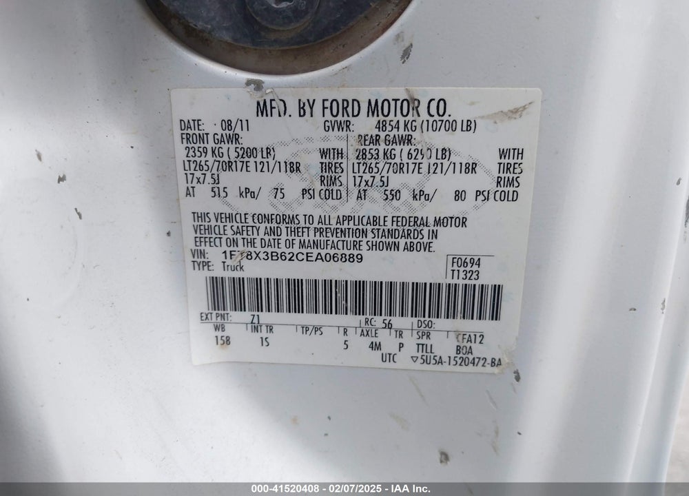 2012 FORD F-350 XL VIN: 1FT8X3B62CEA06889