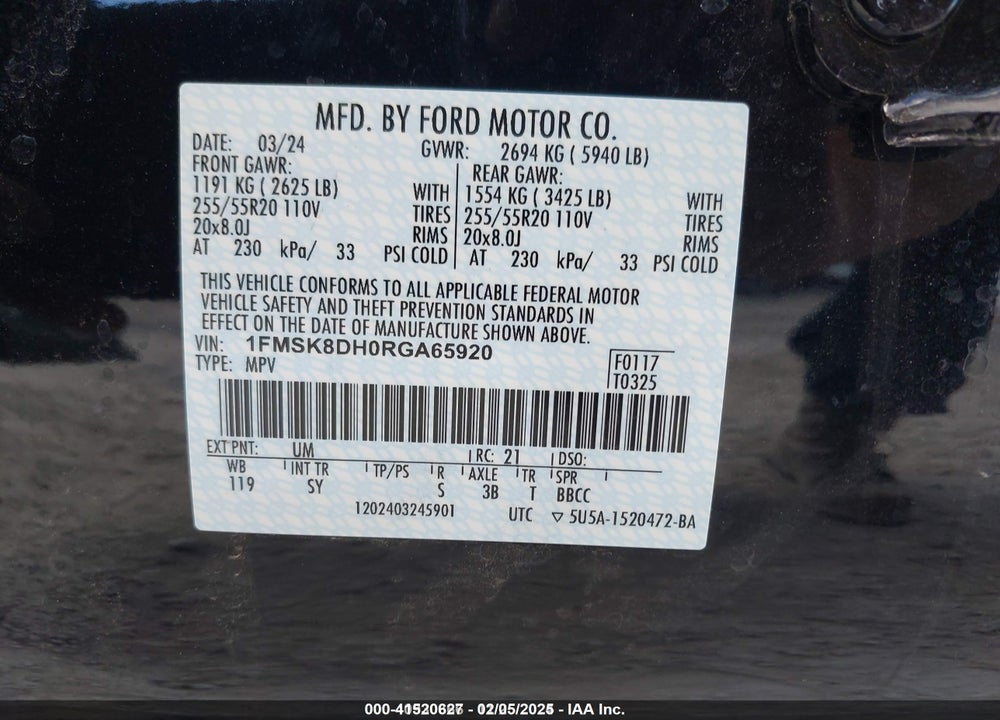 2024 FORD EXPLORER XLT VIN: 1FMSK8DH0RGA65920