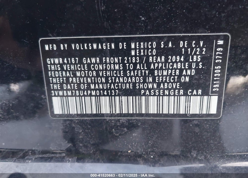 2023 VOLKSWAGEN JETTA VIN: 3VWBM7BU4PM014137