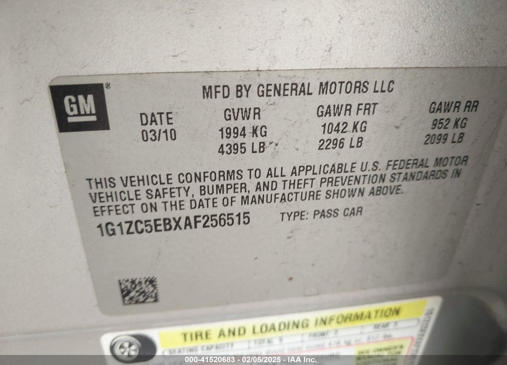 2010 CHEVROLET MALIBU VIN: 1G1ZC5EBXAF256515