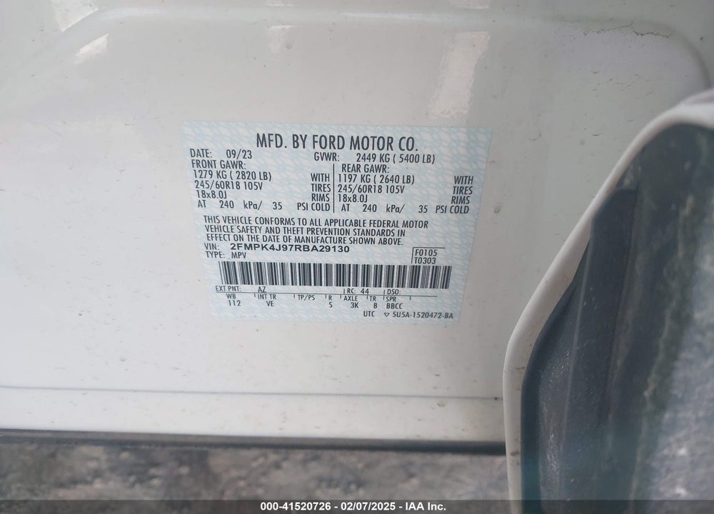 2024 FORD EDGE VIN: 2FMPK4J97RBA29130